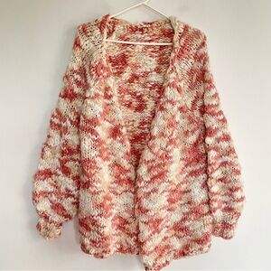 Tularosa Oversized Chunky Knit Cardigan Pink White Wool Acrylic Casual Sweater S